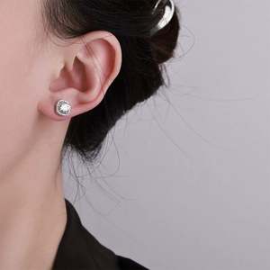 ต่างหูเงินแท้ S925 รูปทรงเรขาคณิตประดับมอสซาไนต์ ต่างหูทรงสี่เหลี่ยม ต่างหูแบบติดหูประดับมอสซาไนต์ - Product Image 4