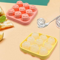 Moule à glaçons en silicone en forme de rose, réutilisable, 9 cavités, grille à glaçons, silicone de qualité alimentaire, bac à glaçons flexible