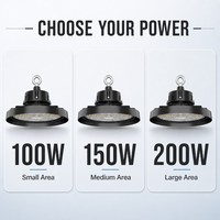Lampu High Bay UFO untuk Ruangan Luas dengan Lensa Ganda 60 ° 90 ° 120 °   Lampu Highbay Gantung untuk Bengkel Industri dengan Lensa Cincin/Datar
