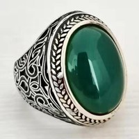 Bague de luxe en laiton vintage avec émeraude extra-large, style classique rétro turc islamique pour hommes