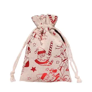 Bonito Mini Xmas Grande Feliz Natal Sacos Decoração Decorativa Natal Drawstring Bag Drawstring Canvas Bag