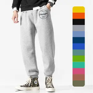 Özel OEM toptan baskı logosu rahat spor koşu lüks pamuk kış ayak bileği bantlı pantolon gümüş renk erkekler Sweatpants