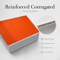 Boîte d'expédition en carton ondulé renforcé, imprimée recto-verso avec logo personnalisé, couleur argent-orangé, à rabat supérieur, en matériaux recyclés