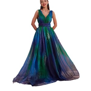 <span class=keywords><strong>Robe</strong></span> d'été pour femme SS109, nouveau style, coupe trapèze, en mousseline imprimée, col en V profond, dos nu, idéale pour les mariages, collection Europe Commerce Extérieur - Product Image 5