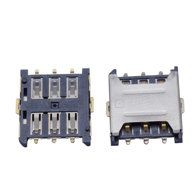 one-stop manufacturers 6 SIM card connector push-push type card slot holder connector mobile phone card slot socket