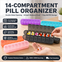 Boîte pilulier en plastique PP à 14 compartiments double face hermétique étui de rangement de médicaments en gros