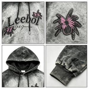 Felpa con Cappuccio Vintage Effetto <span class=keywords><strong>Spider</strong></span>, Ricamo Applicato, Stile Hip Hop Street, Manica Lunga Larga per Uomo - Product Image 3