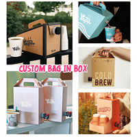 Boîte d'emballage en papier personnalisée 1L 2L 3L 5L pour café à emporter avec poignée, boîte à café 96oz à emporter, sac à vin Bag-in-Box, distributeur de café