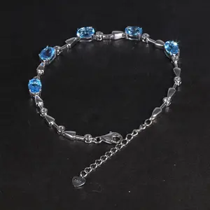 Véritable En Argent Sterling Pur 925 Chaîne Bracelets Pour Femmes Avec Pierre Naturelle Topaze Ethnique Boho Bracelet Extensible