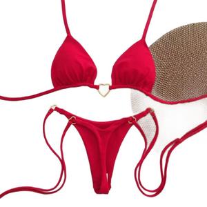 Micro <span class=keywords><strong>bikini</strong></span> pour femmes avec design cœur en métal, string à nouer sur le côté, logo personnalisé, maillot de bain brésilien sexy, vêtements de plage OEM - Product Image 1