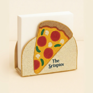 Housse de boîte à mouchoirs perlée en forme de tranchette de pizza, porte-serviettes brodé, décoration de table sur le thème alimentaire, pour restaurant, café, vente en gros, décoration d'ambiance pour la maison - Product Image 1