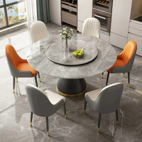 Nordic White Rock Slab Esstisch Set für Esszimmer Tisch mit Plattenspieler Restaurant Runde Tisch Stühle für Hotel