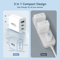 Adaptateur de voyage multi-appareils à charge rapide PD QC3.0 45W 2C1A avec double port Type-C et un port USB-A pour la vente en gros
