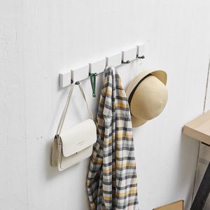 Porte-manteau mural rectangulaire blanc, installation sans perçage, pour entrée, hall, placard, organisateur de rangement avec 5 crochets - Product Image 1