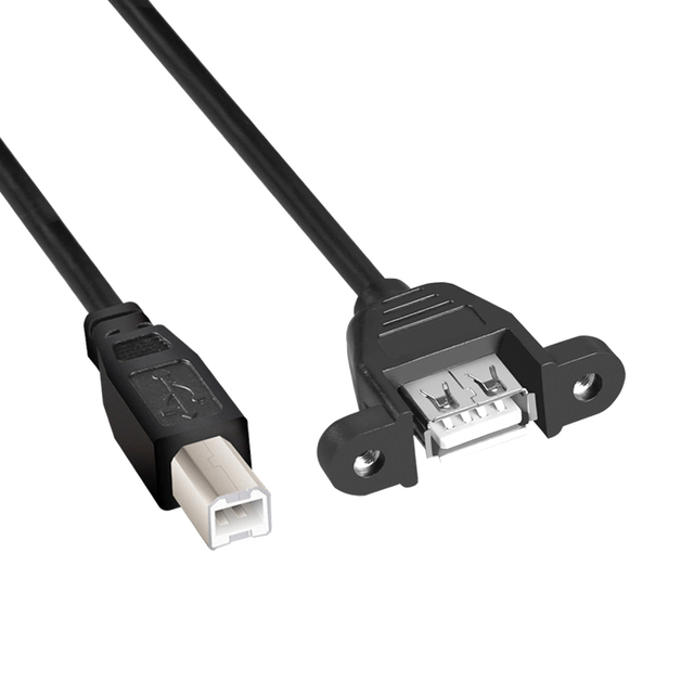 Panel Mount USB 2.0 Type a Female Socket to USB B Male Printer Cable with Screw Locking Nut for Office Devices