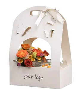 Düğün için benzersiz hediye karton pasta kutusu çiçek dekorasyon kek ve çiçek kollu kutu