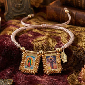 Pulsera Go2boho de Nuestra Señora de Guadalupe y <span class=keywords><strong>Jesús</strong></span>, Medalla de Doble Imagen, Pulsera Católica Ajustable con Borde de Cristal Hecho a Mano - Product Image 1