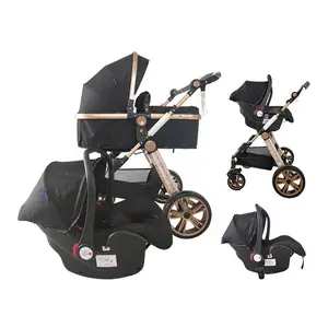 Luxury 2 In 1 Folding Baby Stroller 3-in-1 Multifunctional Set With Car Seat Pram Cover For Newborns Linen Fabric