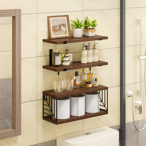 Étagère murale flottante rustique avec garde-corps, 3 pièces, pour chambre à coucher, salon, salle de bain <span class=keywords><strong>et</strong></span> <span class=keywords><strong>cuisine</strong></span>, étagère murale en <span class=keywords><strong>bois</strong></span> - Product Image 1