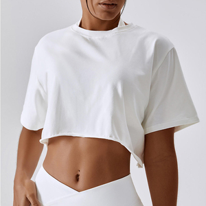 Camiseta Deportiva Personalizada para <span class=keywords><strong>Mujer</strong></span> <span class=keywords><strong>de</strong></span> Secado Rápido, Transpirable y Agradable al Tacto, Top Corto <span class=keywords><strong>de</strong></span> Cuello Redondo <span class=keywords><strong>de</strong></span> Felpa Francesa para Fitness - Product Image 3