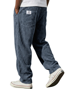 Pantalones Casuales de Pierna Recta y Corte Holgado con Etiqueta Bordada Estilo Americano para Hombre, Pantalones con Rayas Verticales - Product Image 5