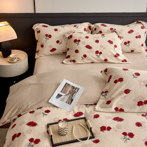 Juego de Ropa de Cama de Lana Duoxi Aimei Miankang, 4 Piezas, Bordado Floral, Estilo Pastoral, Antipelusas, Juego de Funda Nórdica para el Hogar - Product Image 5