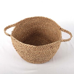 الجملة الطبيعي القش المواد الروطان مخصص الأعشاب البحرية جولة مفتوحة اليد المنسوجة النسيج سلة تخزين خشبية - Product Image 5