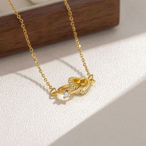 Women's Stainless Steel 18K Gold Electroplated Heart-Shaped Love <b>Necklace</b> Interlocking <b>Ring</b> <b>Necklace</b> Heart Double <b>Ring</b> <b>Necklace</b> - Product Image 5