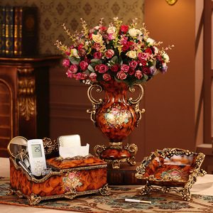 Juego de Adornos de Resina con Diseño de Madera Estilo Rococó, Florero Artesanal, Caja para Pañuelos, Plato para Frutas para Bodas y Eventos - Product Image 3