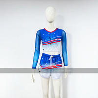 Shorts de sport pour la danse imprimés par sublimation, conception personnalisée, ensemble de hauts courts en maille à manches longues