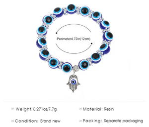 KUACHI Factory Großhandel Hot Sale Custom Devil <span class=keywords><strong>Evil</strong></span> Eyes Armband Harz Runde Perlen Armbänder Fatima Palm Charm Armband - Product Image 2