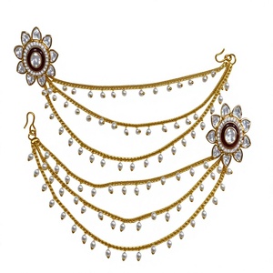 Magnifiques boucles d'oreilles en perles de qualité supérieure, aspect pierre, finition dorée, style traditionnel pour les fêtes, les mariages, collection pour femmes. - Product Image 2