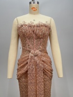 Robe de soirée cocktail haute couture ED2851 Trade Champagne-Gold à sequins, sans bretelles, longue jusqu'au sol, pour femmes.