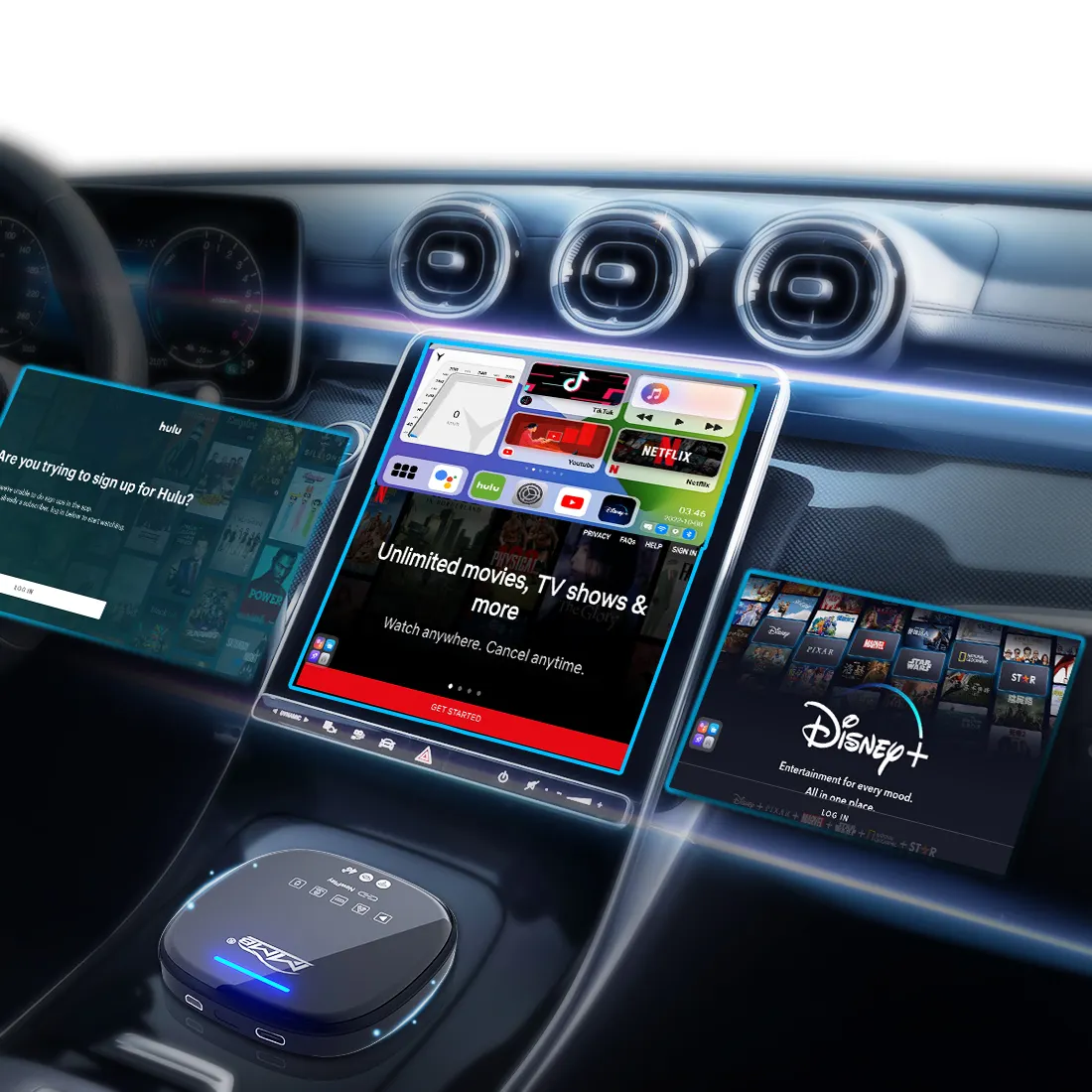 Taşınabilir Carplay kablosuz adaptörü sihirli kutu desteği HD YouTube araba Google Play Store Android otomatik multimedya AI kutusu Carplay