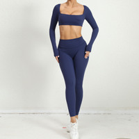 Vêtements pour femmes Nylon à manches longues Crop Top Tshirt and Legging Two Pieces Set Women Clothing Tracksuit Yoga Fitness Wear