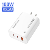 Chargeur rapide USB Type C 100W à 3 ports pour téléphone portable, adaptateur secteur 100W USB-C PD à charge rapide, vente en gros