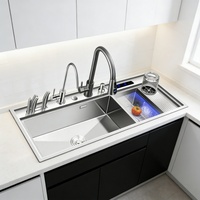 Évier intelligent multifonctionnel en acier inoxydable, évier commercial à double bac, amélioration moderne pour cuisine