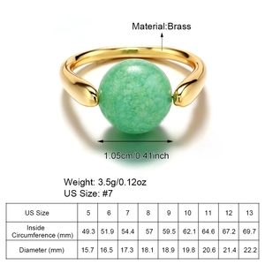CE 품질 인증 국제 표준 충족 심플 모던 그린 천연석 옥 반지 황동 원석 반지 재고 있음 - Product Image 6
