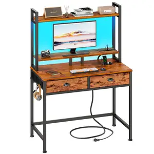 Escritorio de estantería para el hogar con luces LED, cajón de tela de trabajo, almacenamiento, oficina, PC, escritorio para juegos de ordenador, soporte de Monitor Vertical