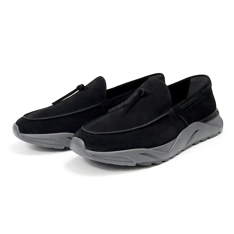 High quality custom thick sole fashion trend vintage style black suede upper men's casual shoes