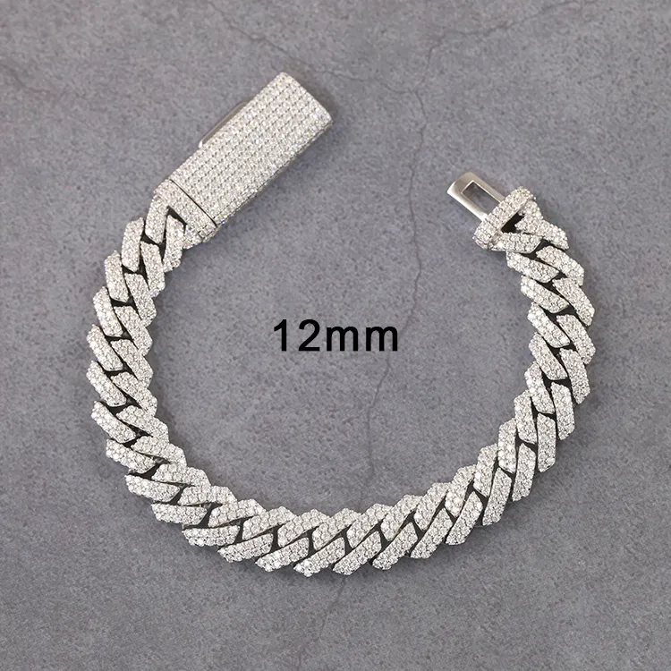 Pass Diamond Test 2Rows VVS Moissanite 925 Sterling Silver gold plate Cuban Link Chain for man fine jewelry Cuban Chain Bracelet