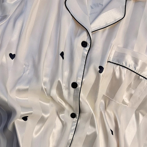 Mùa Xuân Và Mùa Hè Mô Phỏng Lụa Sọc In Ấn Đơn Giản Của Phụ Nữ Đồ Ngủ Cảm Giác Mát Mẻ Tình Yêu Ngắn Tay Áo Loungewear - Product Image 6