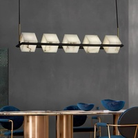 Lustre Carré en Albâtre Espagnol pour Salle à Manger, Café, Villa, Décoration d'Art Moderne, Lampe Suspendue LED en Marbre Naturel pour Salon