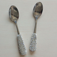 Manche en strass AB transparent, petite cuillère irisée scintillante
