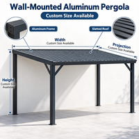 Pergola murale en aluminium avec toit rigide en métal, abri de patio incliné pour jardin