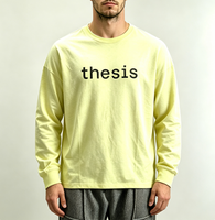 T-shirts thermiques pour hommes en jersey jaune, coupe carrée, à manches longues, respirants, anti-boulochage, 180 g/m², style streetwear, avec impression sérigraphiée et effet gaufré