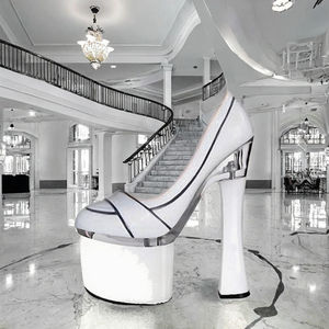 Escarpins rouges à talon fin, bout rond, décolleté peu profond, à bout ouvert, sexy, style strip-teaseuse, à très haut talon, plateforme, en PU, grandes tailles - Product Image 3