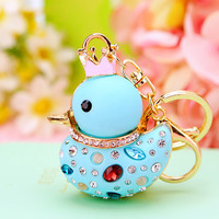 Porte-clés créatif pour femme en métal 3D durable avec pendentif en forme de canard jaune mignon avec strass pour de multiples occasions