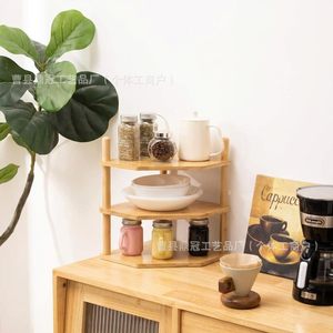 Étagère de rangement en bambou en forme d'éventail, 12,9 pouces, multifonctionnelle, pour étagère d'angle de cuisine, pour l'affichage des condiments, usage domestique - Product Image 2