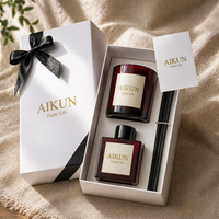 Ensemble diffuseur de parfum AIKUN avec bougie en cire de soja naturelle dans un bocal en verre, logo personnalisé, coffret cadeau pour la maison, hôtel, spa, vente en gros